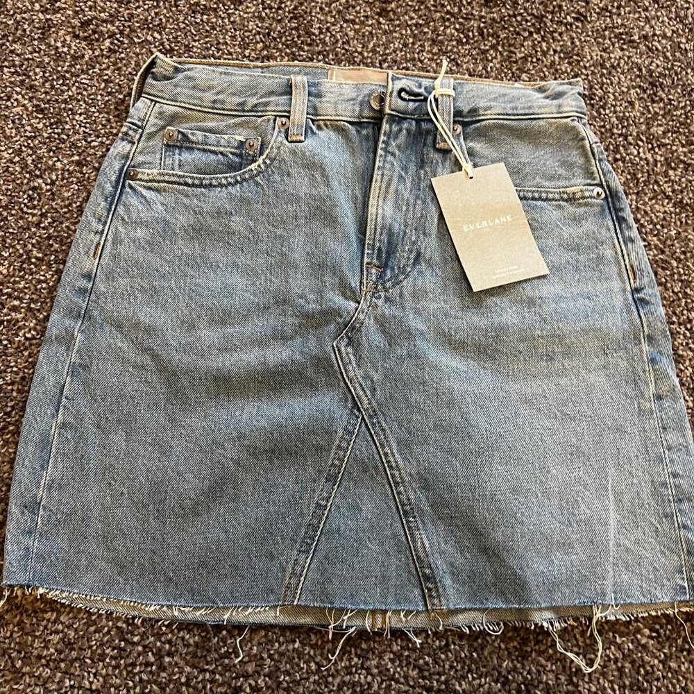 Everlane Denim Skirt vintage light blue raw hem size 24
